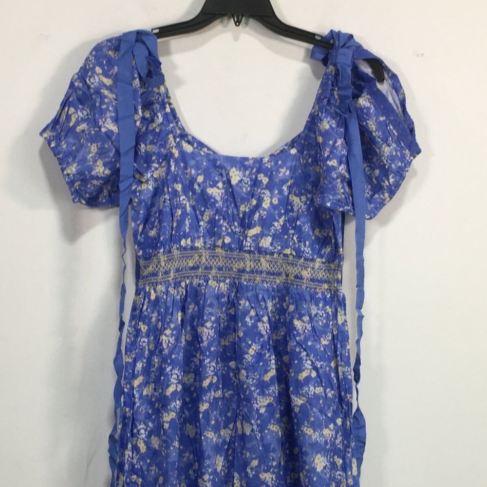 LoveShackFancy Angie Short Sleeve Floral Maxi Dress, Women's Size 4 - Blue Jay - Picture 12 of 13